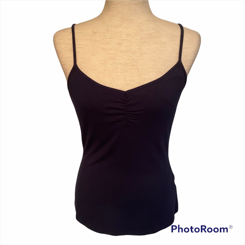 BOSTON PROPER TOP TANK CAMISOLE NAVY BLUE STRETCH SPAGHETTI STRAPS RUCHED SIZE M